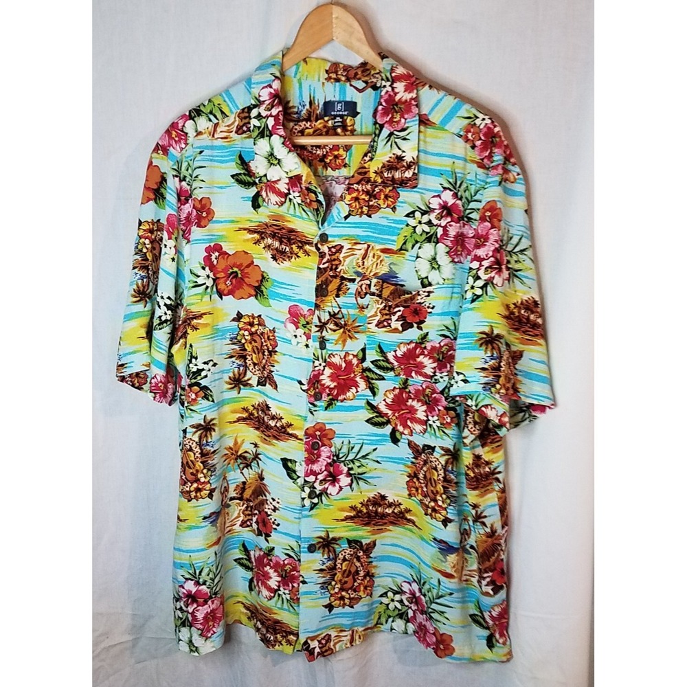 George Men's Hawaiian Floral Shirt 2XL 50-52 Short Sleeve Button-Up Tropical